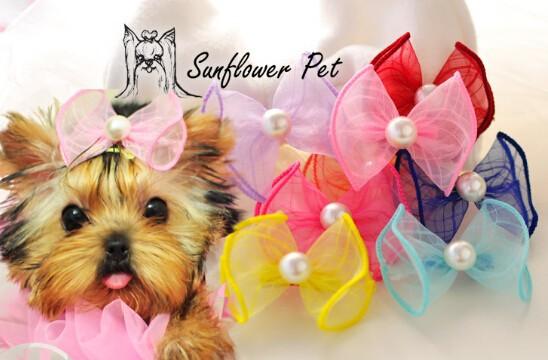Pet Cats And Dog Bow Hairpin Headdress Pet Grooming Accessories Clips Net yarn pearl bows