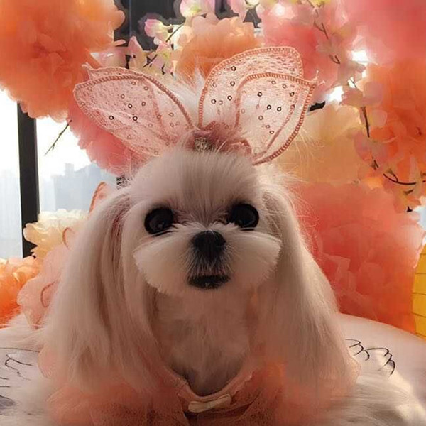 2018New Dog Grooming Clip Pet Dog HairLace Pendant Rabbit Ear Bow Hairpin hair bows 20pcs/lot