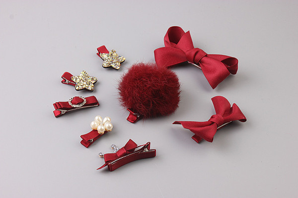 Handmade Pet Dog Hairpin Accessories Ribbon Hair Clips suit High quality hair ornaments combination 8pcs/set