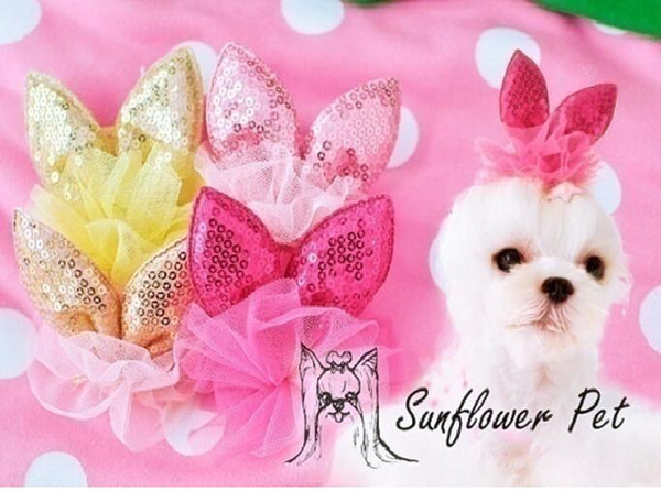 New Pet Hair Accessories Dog Beauty Accessories Princess Three-dimensional Mesh Sequins Rabbit Ear Hairpin Clip C51