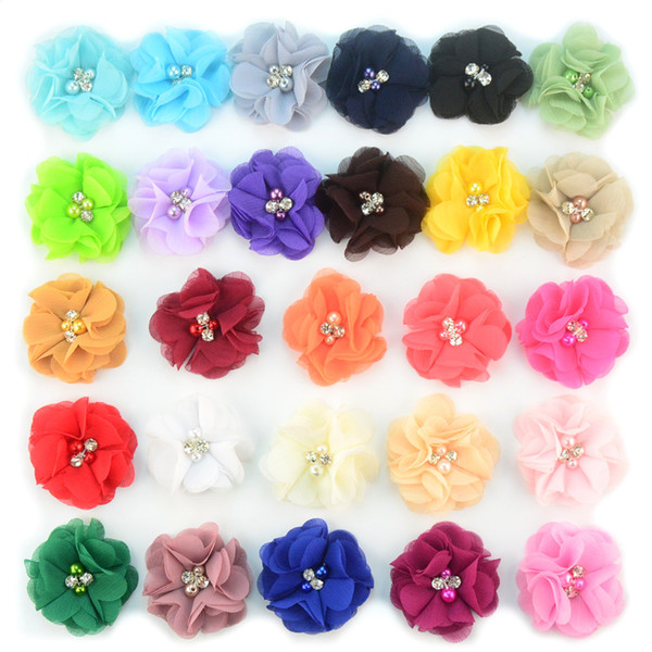 2018 New 27 color Pet Cats Grooming Accessories Clips Dogs Hand stitched pearl chiffon flower 100pcs/lot