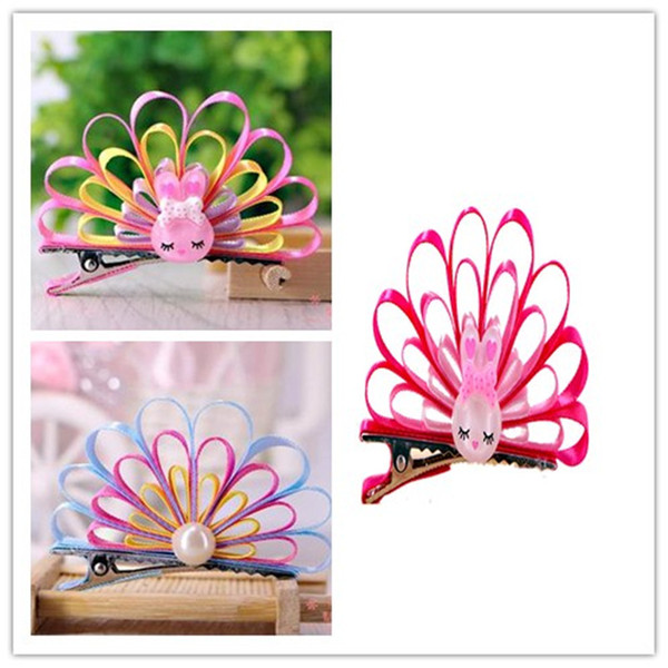 2018New 10pcs/lot Pet Cats Grooming Accessories Clips handmade Peacock Princess Cute Fabric Flower Dog Hair bow Hairpin