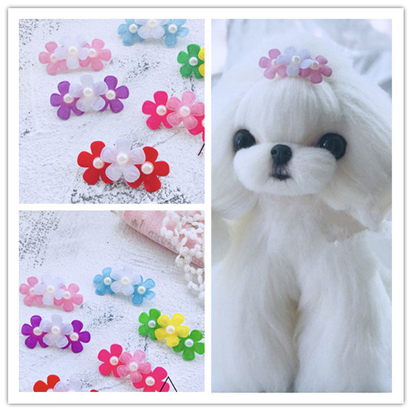 2019 Pet Hair HirpinHandmade pet tiara Dogs head flower Teddy Yorkshire Maltese Cats Grooming Accessories Clips hairpin 50pcs/lot