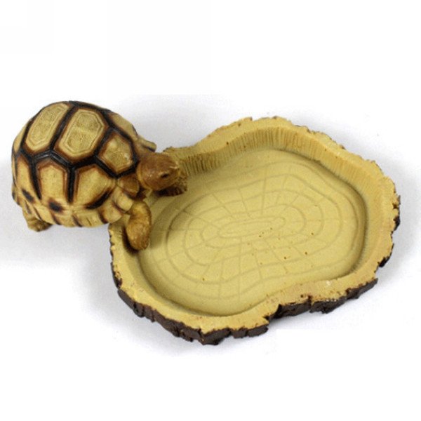 Mayitr Reptile Tortoise Feeding Water Dish Food Bowl Toy Drinking Resin Dish Pet Vivarium Tortoise Gecko Feeder Supplies