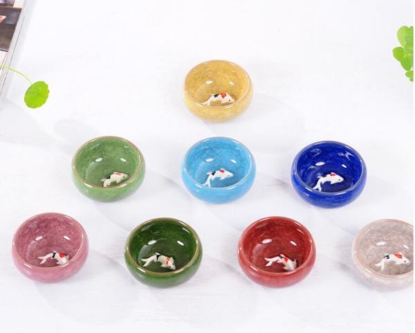 free shipping 360pcs Frozen glaze colorful tea with ceramic kung fu tea with small fish single cup