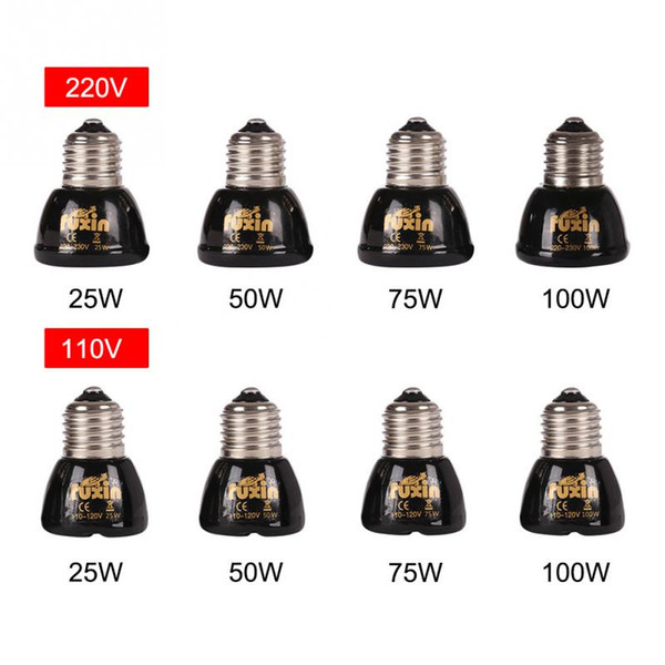 wholesale 110V/220V Pet Heating Light E27 25W 50W 75W 100W Mini Infrared Ceramic Emitter Heat Bulb Black For Reptile Pet Brooder Lamp