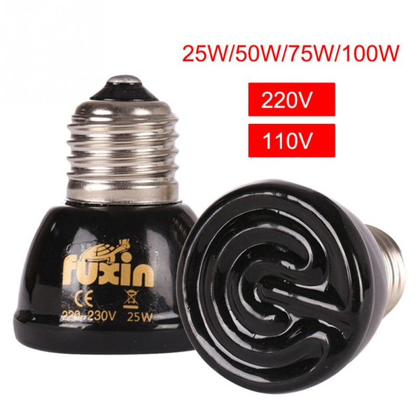 110V 220V Pet Heating Light E27 25W 50W 75W 100W Mini Infrared Ceramic Emitter Heat Bulb Black For Reptile Pet Brooder Lamp