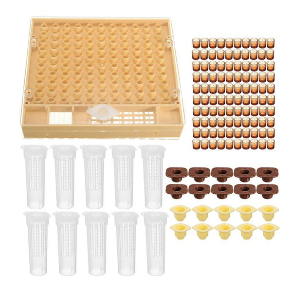 Hot Beekeeping Cup kit 100 Cell Cups Bee Tool Set Queen Rearing System Bee Complete Catcher Cage Apiculture Helper free shipping