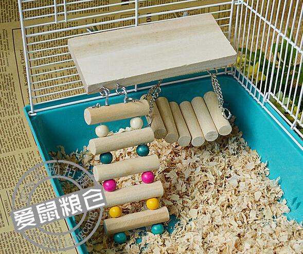 Pet Bird Hamster Wooden Toy Rat Mouse Parrot Hanging Ladder Bridge Shelf Cage