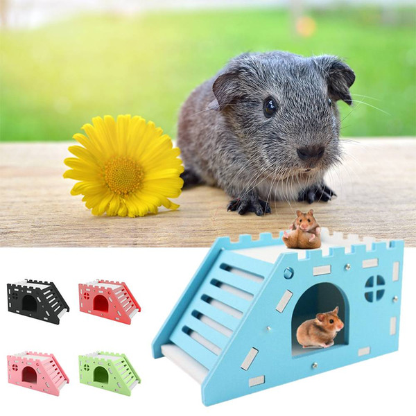 Small Pet Sleeping House Ladder Viewing Deck Wooden Hedgehog Castle Toy Hamster Nest Bedding House