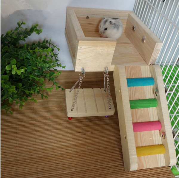 3pcs/set Wooden Pet Rat Hamster Toy Ladder Swing Perches Platform Squirrel Toy For Chinchilla Gerbil Rat Cage Accessories
