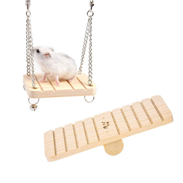 Wooden Climbing Seesaw Hanging Swing Fun Toy for Pet Hamster Parrot or Other Small Animals