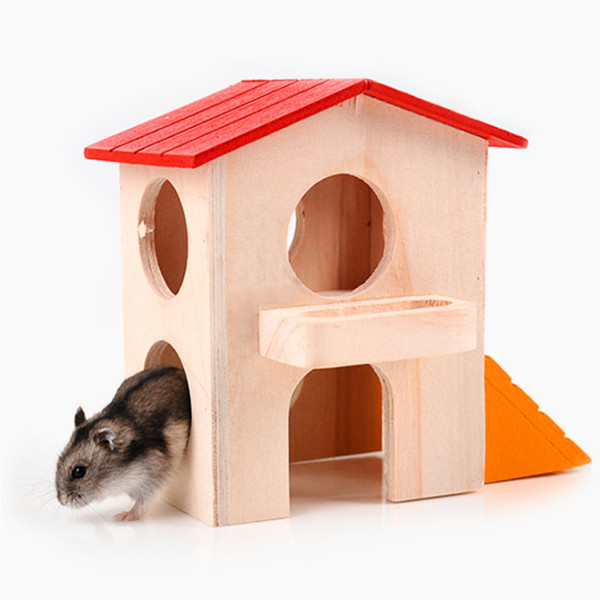 Wood House For Hamster Double Layer Hamsky Cage Small Pet Luxury Villa