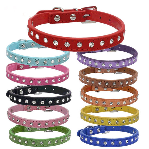 Pet Puppy Cat One Row Bling Diamond Rhinestone Suede Leather Pet Dog Collar for Small Medium Dogs