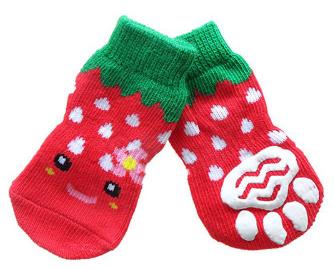 4 pcs / set Warm Sock Indoor Skid Bottom Dog Socks Pet Dog Soft Cotton Anti-slip Knit Weave Green Christmas Tree