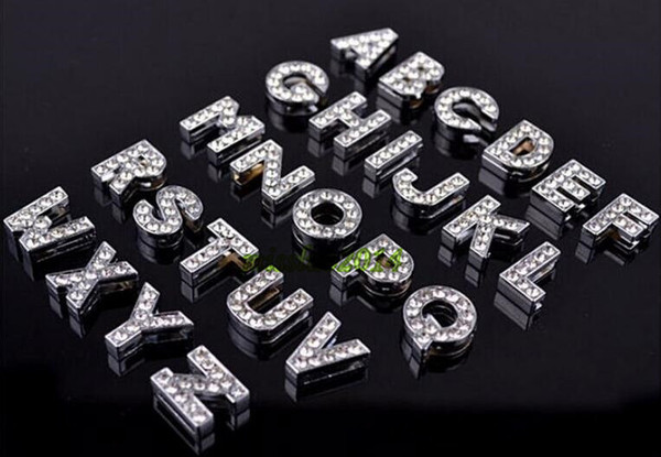 DHL Free shipping 1300pcs 8mm A-Z Full Rhinestone slide letters Fit Pet Collar Wristband