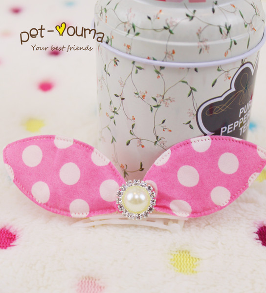 dog hair bows pet dog grooming bows Pet hair clips hairpin Pearl diamond rabbit ear hair clips teddy exquisite hair accessory Pet clips