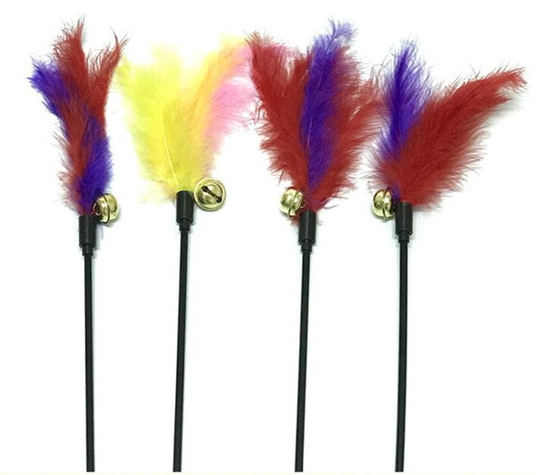 Cat Toys Kitten Pet Teaser Turkey Feather Interactive Stick Toy Wire Chaser Wand Toy Multi Color