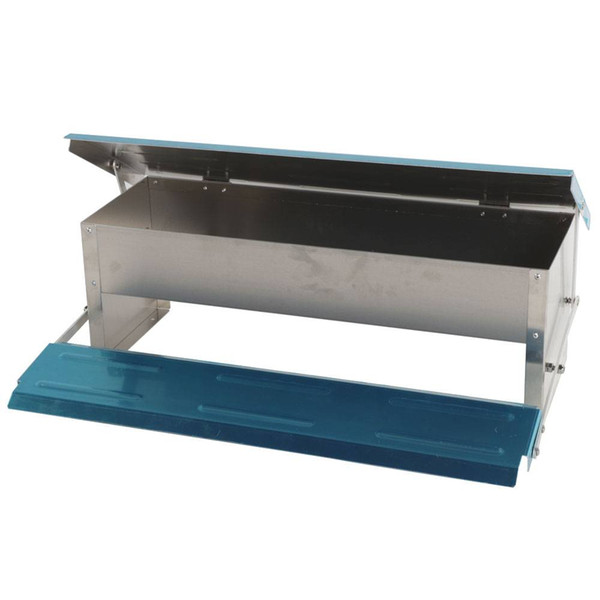 New Automatic Chicken Feeder Treadle Self Open Aluminum Feeder Feeding Trough Blue Silver feeding tool US Stock