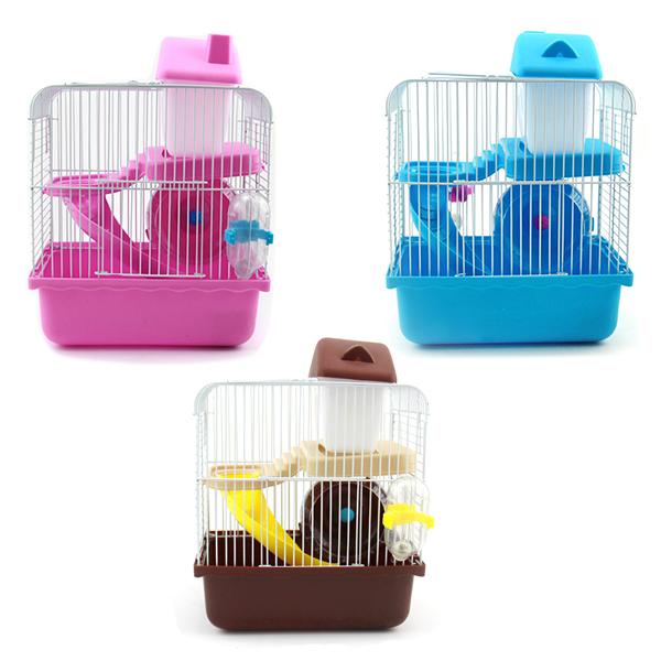 2 Floors Storey Hamster Cage Mouse house with slide disk spinning bottle