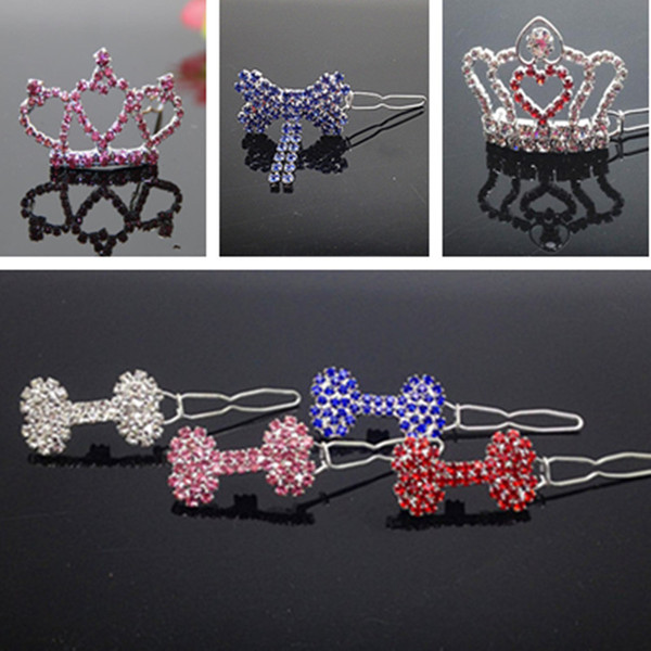 2018 New Dog Grooming Diamond Bone Bone Hair Clip Crown Pet Jewelry Frog Buckle 20pcs/lot