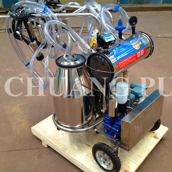 Stainless Steel Camel Portable Milking Machine Vacuum Pump Mobile Milk Sucking System with Twin Miking Bucket