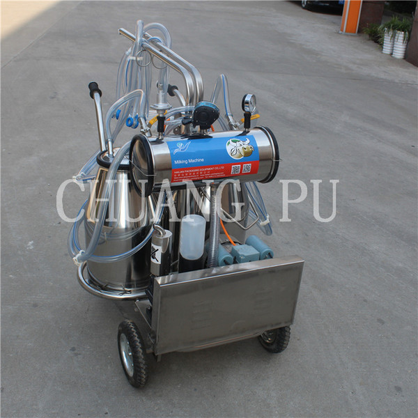 Vacuum Pump Double Bucket Milking Mahine Trolley Type Goat and Sheep Portable Milker with Wooden Case