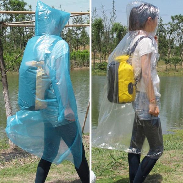 ultra-thin Essential Travel Equipment Adult Emergency Disposable Raincoat Outdoor Hiking Camping PE Transparent Rain Coat Poncho
