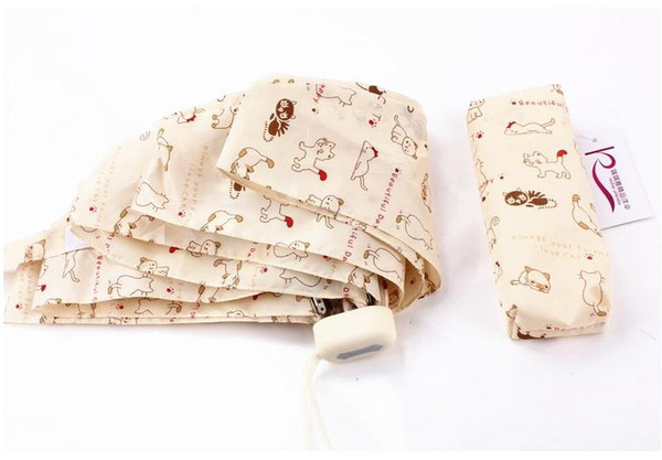 30pcs Kawaii Beige Cat Umbrella For Women Five-folding Fashion Pocket Umbrella Paraguas Outdoor Sun/Rain Guarda Chuva SN1054
