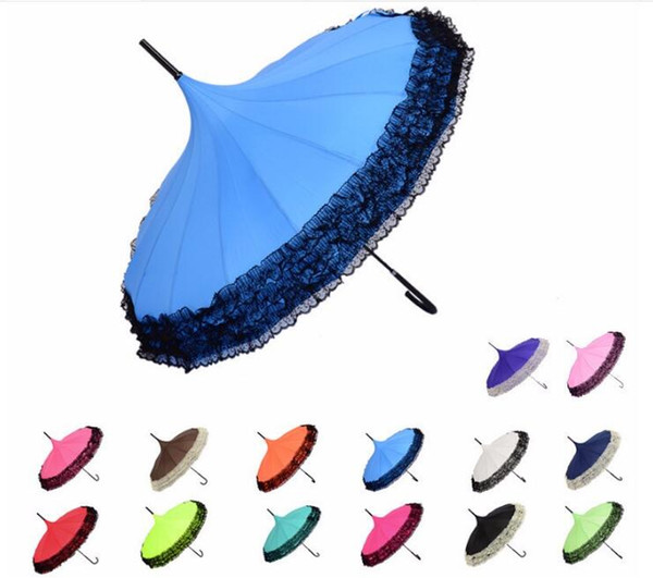 Golf Umbrella Lace Elegant Semi-automatic Fancy Sunny And Rainy Pagoda Umbrellas 14 Colors Available DHL Free Shipping