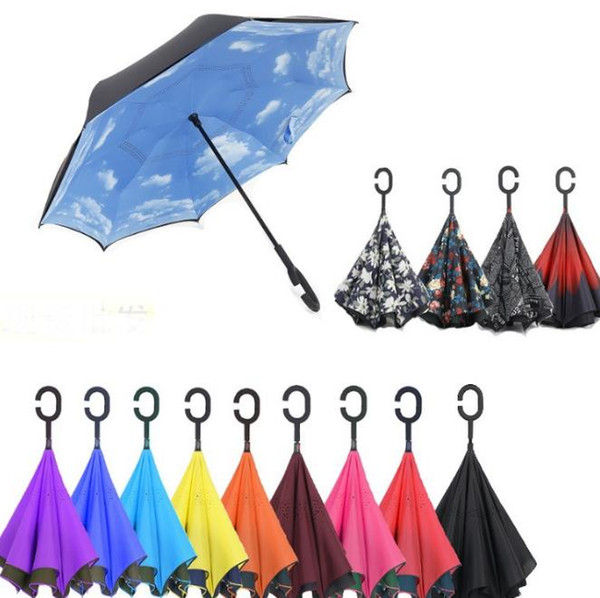 Creative Inverted Umbrellas Double Layer With C Handle Inside Out Reverse Windproof Umbrella colors new hot SN1036