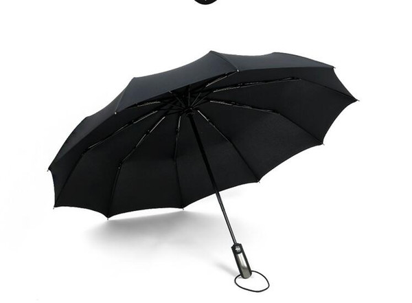 Ten Bones Reinforcement Umbrella Folding Men And Women Long Handle Simple Solid Color Automatic Three Fold Increase