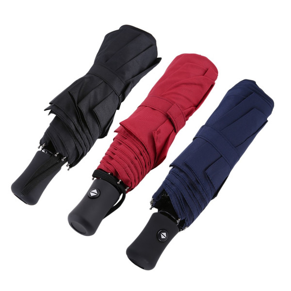 wholesale 3 Colors Durable Advanced Fully-Automatic Rain Umbrella UV-proof Three Folding Business Solid Sunshade Umbrella 94*66cm