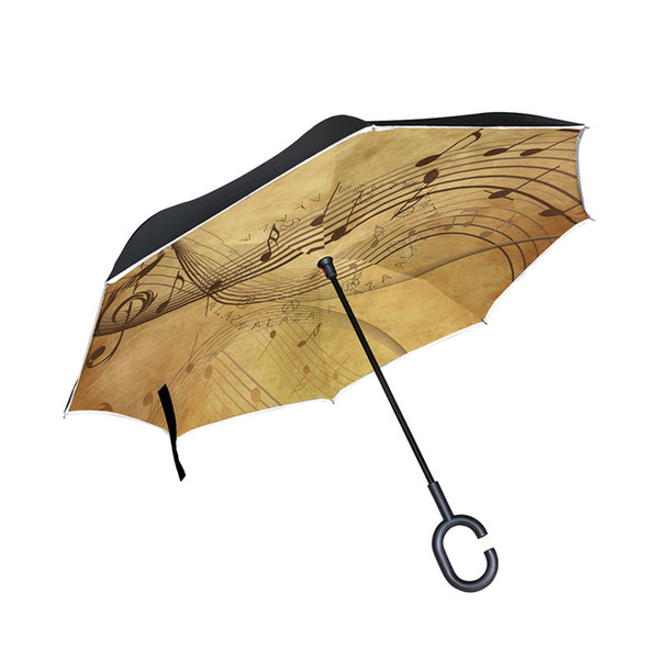 Windproof Creative Yellow Music Note Reverse Umbrella Double Layer Inverted Umbrella for Car