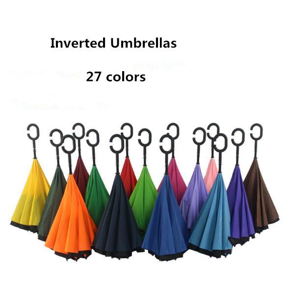 Creative Inverted Umbrellas Double Layer With C Handle Inside Out Reverse Windproof Umbrella 18 colors