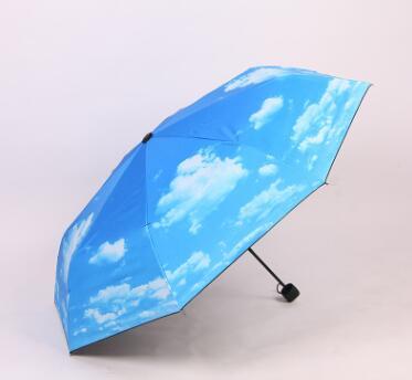 Fantastic Anti-uv Sun Protection Umbrella Blue Sky White Cloud 3 Folding Gift Sunny Rainy Umbrellas