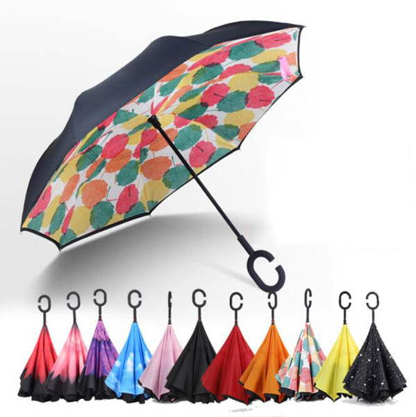 C-Hand Reverse Umbrellas Windproof Reverse Double Layer Inverted Umbrella Inside Out Self Stand Windproof Umbrella