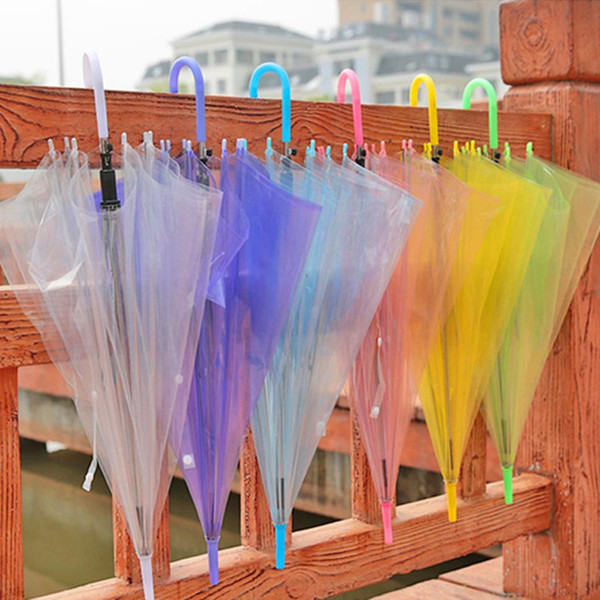 Transparent Umbrella Candy Colors Hot Jelly Clear Advertising Umbrella Long-Handle Automatic Rain Cover Sun Umbrella For 8 bone DHL HH7-1277