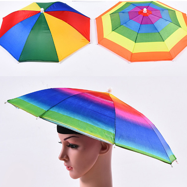 Rainbow Color Umbrella Hat Adult Children Outdoor Foldable Rain Sun Umbrella Cap for Golf Fishing Camping Hiking