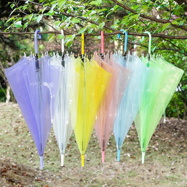 Transparent Clear EVC Umbrella Long Handle Rain Sun Umbrella See Through Colorful Umbrella for Rainproof Wedding Photo for Adult Kids fast