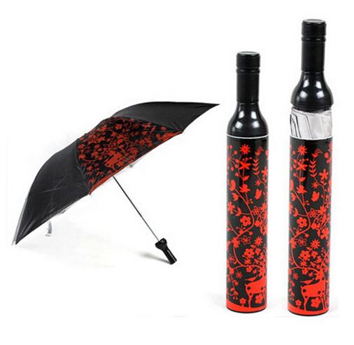 Wholesale Creative Wine Bottle Umbrella Portable Three Folding Sun-rain Umbrella Anti-UV Rainproof Gift Umbrella Free Shipping