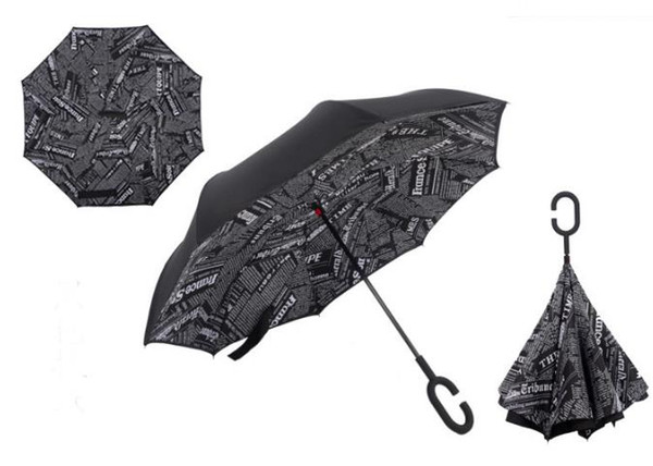 Metal Windproof Reverse Folding Double Layer Inverted Chuva Umbrella Self Stand Inside Out Rain Protection C-Hook Hands For Car SN1036