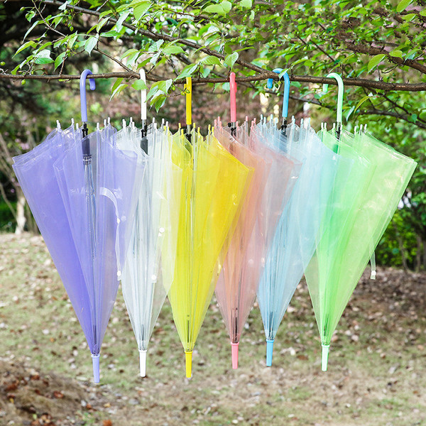 Children Transparent Umbrella Clear PVC Raining Umbrellas Sunshade Long handle Kids Outdoor Wedding Beach Colorful Umbrella Free DHL 66