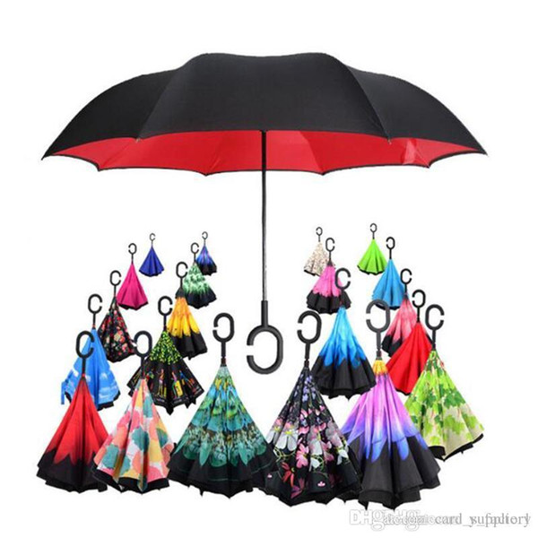 Umbrella Wholesale Store 63 Patterns Sunny Rainy Umbrella Reverse Folding Inverted Umbrellas With C Handle Double Layer Inside Out Windproof