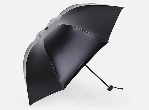Fashion Foldable Sakura Umbrella, Black Romantic Sakura Umbrella, Pongee Material Three-folding Umbrellas Rain Gear for Women