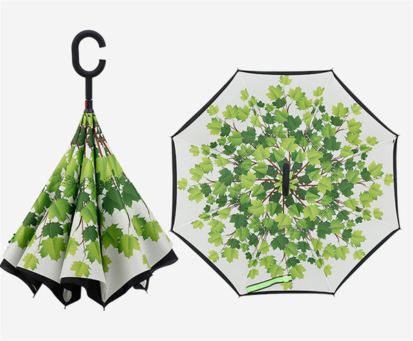 Windproof Reverse Umbrella Double Layer Inverted Folding Umbrellas With C Handle Self Stand Inside Out Umbrella Reverse Sunshade A2206 Hot