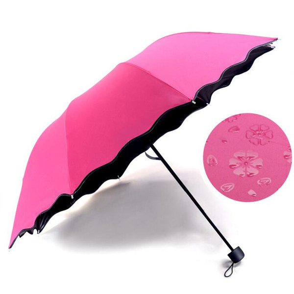 Women Sunny Rainy Umbrella Large Stretch Waterproof Non-automatic Three-folding Anti-UV Umbrellas Water Flowering Rainy Umbrella 5 Colors