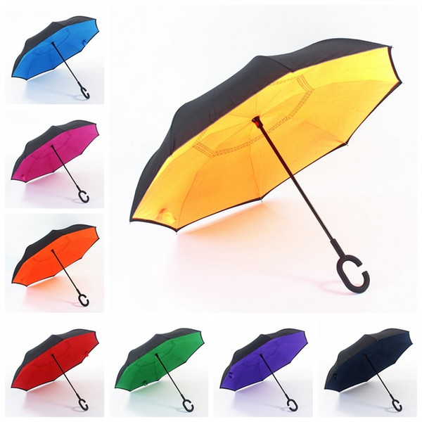 Windproof Reverse Folding DouBle Layer Inverted Umbrella Sunny Rainy Creative Self Stand C Handle Inside Out Car Outdoor Umbrella Ideal Gift