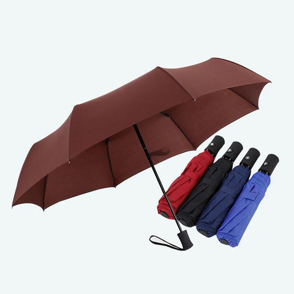 Gentles Ladies Fully-automatic Aluminium Alloy Fiberglass Strong Frame Three Folding Compact Big Rain Umbrella Free Shipping ZA5798