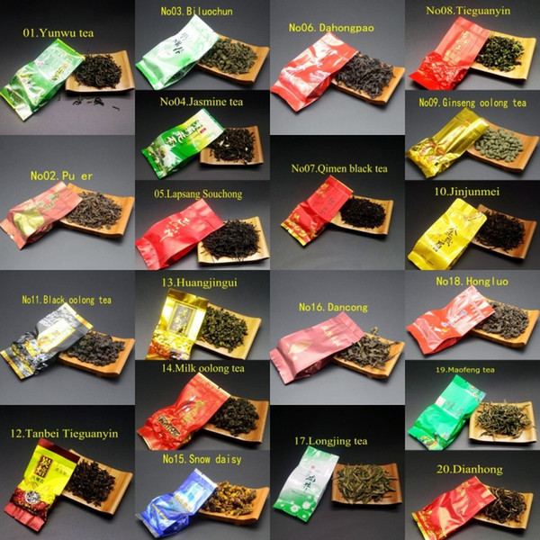 20 different flavors of Chinese tea,including Dahongpao,oolong tea,green tea,pu er,Tieguanyin,black/white tea,free shipping